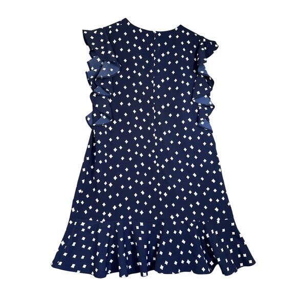 Vineyard Vines Dress Womens 6 Navy Diamond Print Flounce Flutter Sleeve Deep Bay - Picture 2 of 10